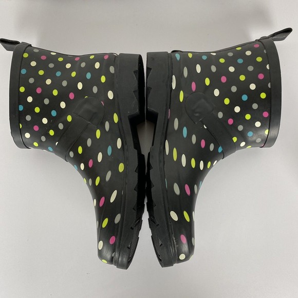 NWOB Capelli New York Womens Rain Ankle Booties Black Rainbow Polka Dot Size 10 - Picture 6 of 12